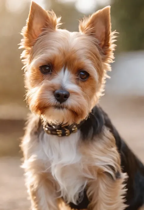 Biewer terrier femea, na cor dourada com colar de joias no pescoco