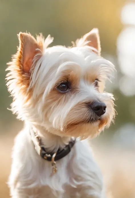 Biewer terrier femea, na cor dourada com colar de joias no pescoco