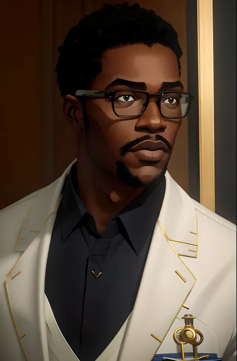 tall black man with glasses, cabelo curto, homem adulto, barba rala, medic, inteligente, inspirado no ator jonathan majors