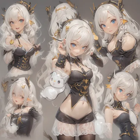 ((Masterpiece, Highest quality)), Detailed face, CharacterDesignSheet， full bodyesbian, Full of details, Multiple poses and expressions, Highly detailed, Depth, Many parts，Beautiful girls，Business suit，Milk bath，lacepantyhose，estilo fantasia，Extremely beau...