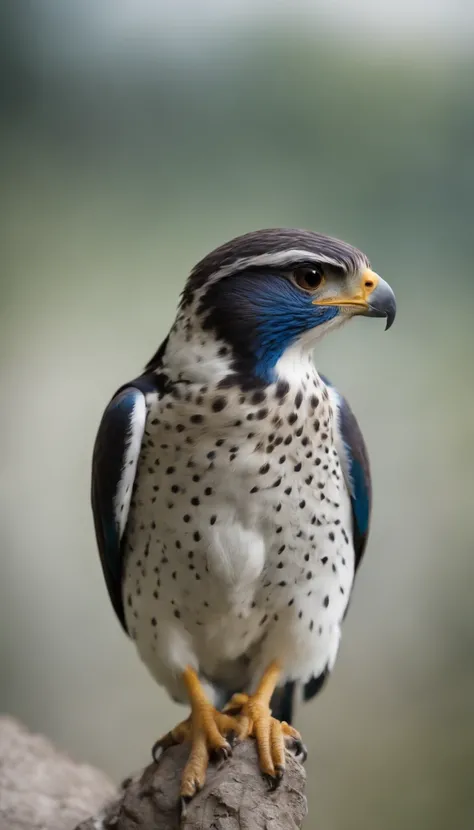 Imagens 8k da face Falco peregrinus, preto e branco com olhos azuis, moldura vertical