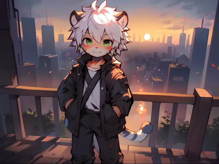 Shota，White color hair ，male people，Q version，（toddlers，baby）， adolable， standing on your feet， Master masterpieces， A high resolution，8K，detailedbackground，high high quality，Libido boy，（（（独奏，solo person，1boy））），(railing，A little boy leaned against the rai...