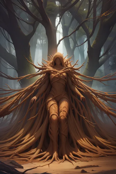 a tree made of flesh with hands instead of limbs and fingers instead of branches, nightmare hellscape