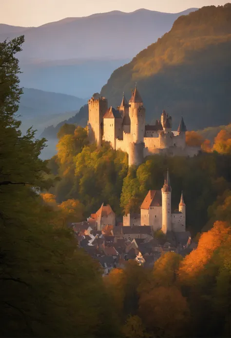 Castle towns in medieval Europe　morning glow