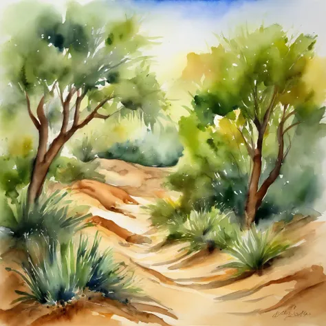 verdant barrenness of a leafy desert, a dune of greenery and charm, vivid colors crisp lines, lightly stylized