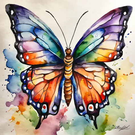 butterfly, realistic, colorful, vibrant colors, saturated colours, blue, purple, symmetrical, solid white background)