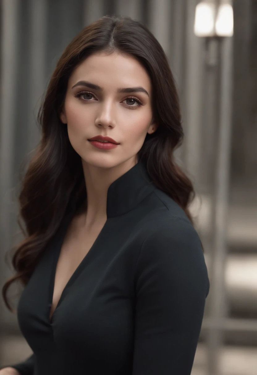 emilisia gomezi, tall, gorgeous, spanish descent, age 23, smooth skin, black hair. red color turtle neck, black fitting pants, simple silver necklace, working at the underground base, highly detailed, well lit, 8k, reviewing artifacts, holding a long whip....