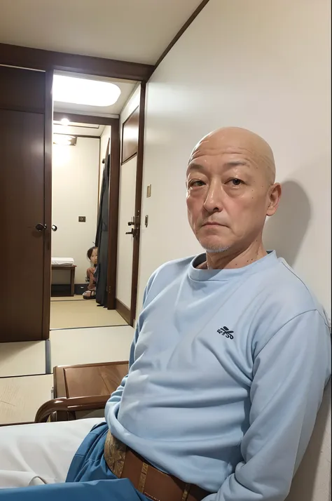 62 year old man (somejima mitsugu) face ,eyes is almost close,no hair details