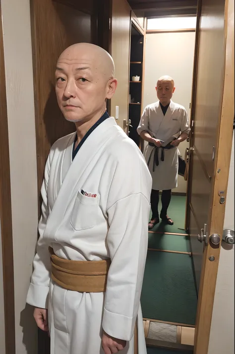 62 year old man (somejima mitsugu) face ,eyes is almost close,no hair details