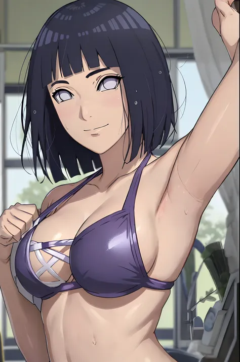 poster, anime style, hires ((wrestling ground)), (hinata(boruto), (female wrestler), (slender body, sweating, tired), mature woman, milf, (bikini, ultra detailed pro wrestling gear) victorious, gorgeous, winner, kind face, smile, closed mouth, (pale skin, ...