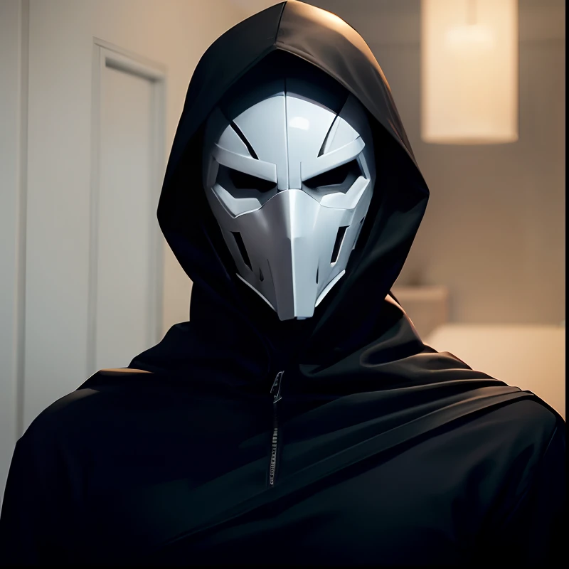 Man with black hood and white mask