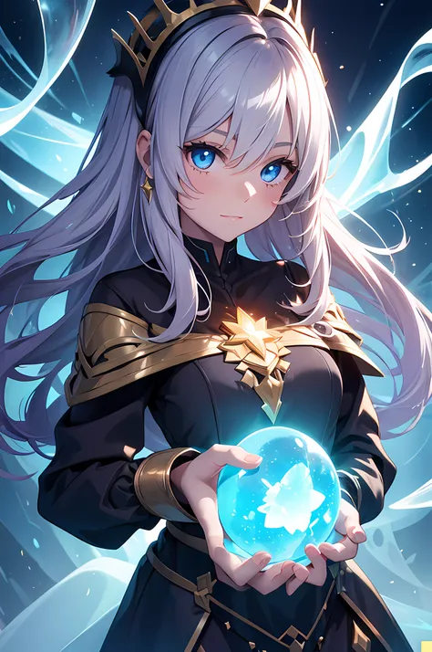 a girl holding a magical glowing stone