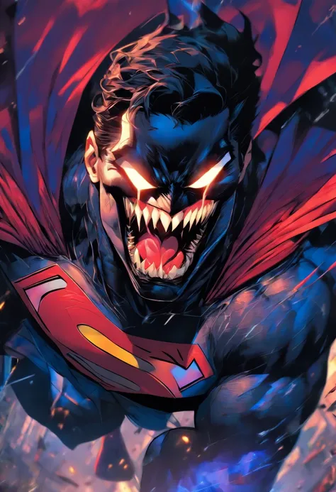 Superman(DC) combined with Venom(Marvel), standing, combined