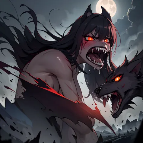 (best quality,highres),(realistic:1.37),(dark,gloomy),(dramatic lighting),(portraits),(vivid colors),(intense battle),(bloody scene),(ferocious),(fangs),(werewolf:1.1),(vampire:1.1),(claw marks),(howling),(sinister eyes),(ripped clothing),(full moon),(torn...
