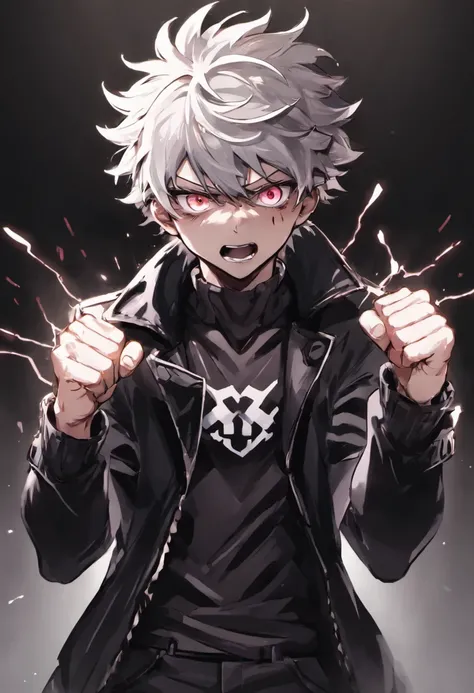 anime, A man in a black jacket is reaching out, Gatilho Estilo de Arte de Anime, Genos de um homem soco, black and white manga style, 4 k manga wallpaper, Melhor Anime 4K Konachan Wallpaper, com o dedo indicador, Nagito Komaeda de Danganronpa, Nagito Komae...