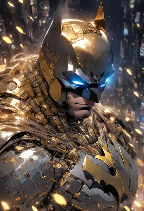 Batman wears a gold and silver robot suit, Robotics