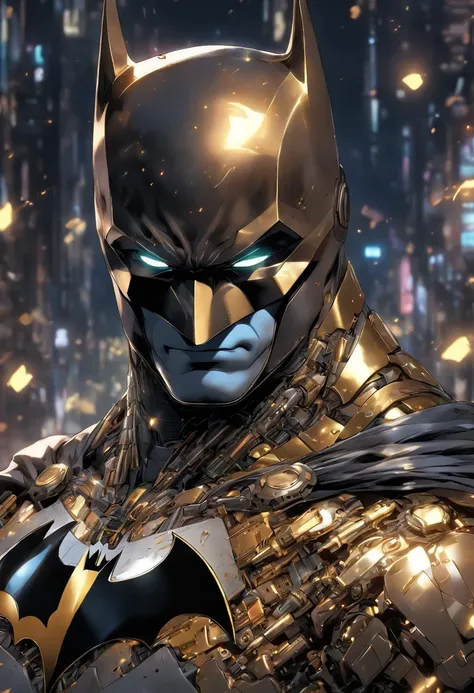 Batman wears a gold and silver robot suit, Robotics