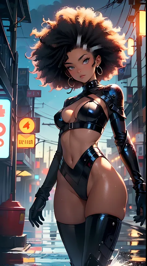 girl spacepunk,(((1girl))),((cute and beautiful afro haired girl)),((((black race)))),

(large breasts:1.4),saggy breasts,((((black afro hair:1.35,((afro hair:1.35)),afrohair,afro:1.35,dark hair,black hair,)))),medium hair, red:1.5,(heterochromia,odd eye,r...