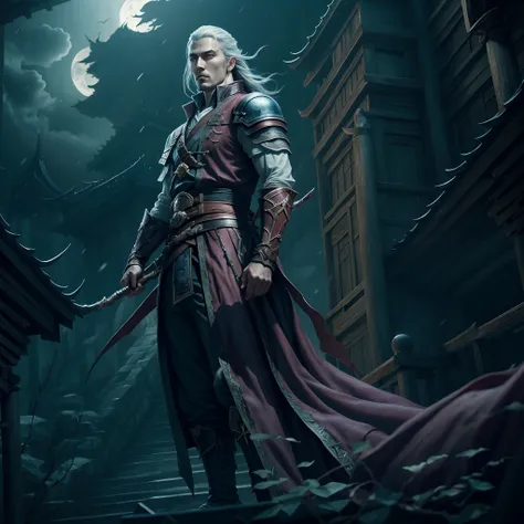 Japanese Castlevania Lord of the shadows hyper realistic super detailed Dynamic shot master piece scene cinématique scènes movie Epic Legendary perspective environnement of Lord Dracula japonais