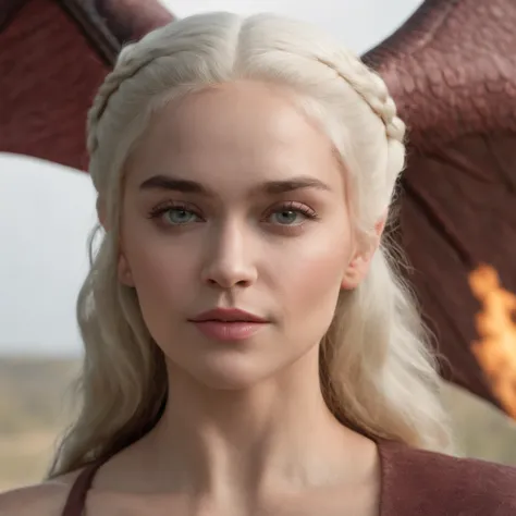 best quality,4k,highres,masterpiece:1.2,ultra-detailed,(realistic,photorealistic,photo-realistic:1.37),portraits,detailed portrait of Mother of Dragons from Game of Thrones,dragons,smoke