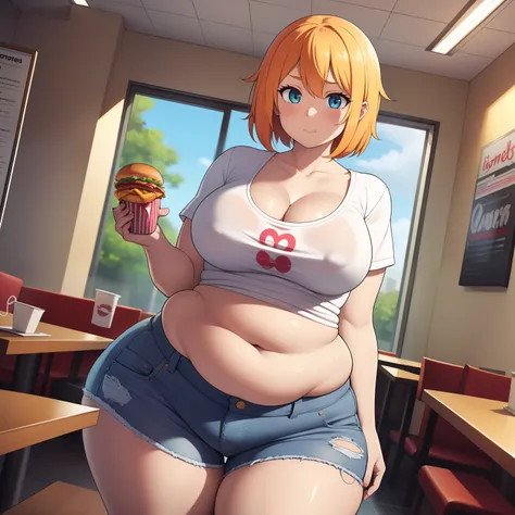 ((highres)), Masterpiece, high quality, best quality, beautiful, perfect lighting, detailed face, ultra cute face, ((2girls)), one girl has blonde hair, blue eyes, crop top and shorts skindentation, one girl has orange hair, green eyes, jeans, white shirt,...