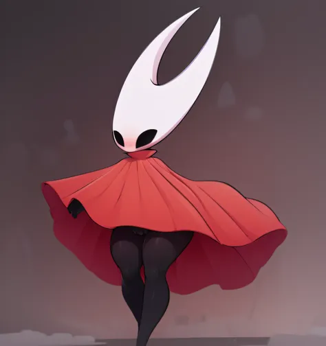 hornet, cute, chibi, no feet, furry female, anthro,  standing, solo, red cloak, (best quality), looking at viewer, flat colors, ...