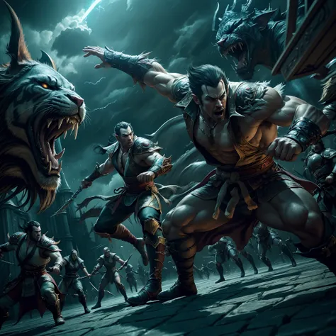 Tekken 8 style hyper realistic super detailed Dynamic shot master piece scene cinématique scènes movie Epic Legendary Lord Dracula leading troops army of demons to battle War hyper realistic super detailed Dynamic shot master piece scene cinématique scènes...