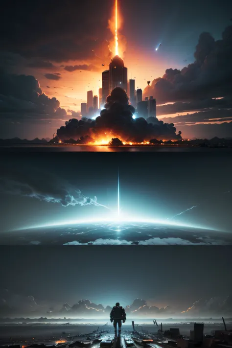 illustration of worldwar 3 choas israel,america,russia and all the countries have been invloved choas nuclear devastation everywhere world has been collapsed, Sublime, Cloudcore, Japanese print, low angle, Game engine rendering, 500px, Collage, complement ...