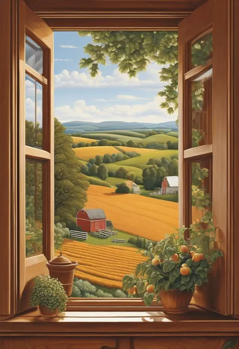 a window with a farm scene, highly detailed illustration, detailed intricate illustration, scenery art detailed, intricate detailed illustration, high detailed illustration, highly detailed illustration.”, very detailed illustration, highly detailed scene,...