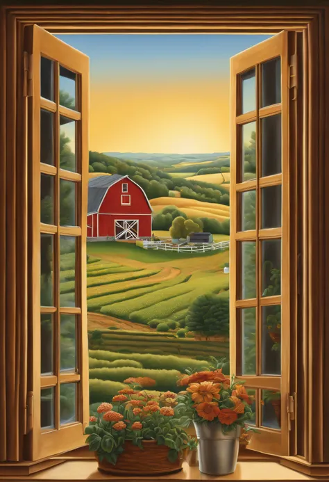 a window with a farm scene, highly detailed illustration, detailed intricate illustration, scenery art detailed, intricate detailed illustration, high detailed illustration, highly detailed illustration.”, very detailed illustration, highly detailed scene,...