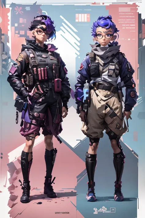 personagem anime de uma soldado feminina com uma arma e um homem em uniforme, menina soldado mecanizado, arte conceitual detalha...