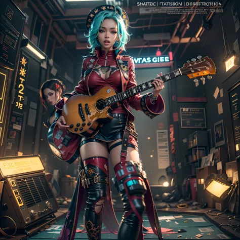 matrix Masterpiece epic Urban deep path equirectangular_360 girl Diva Jinx play handled guitar optimal sunLight meticulously intricate ultra_high-detail luminescence volumetric lightning contrast ultra_high_resolution ultra pro-Photorealistic ultra_high_qu...