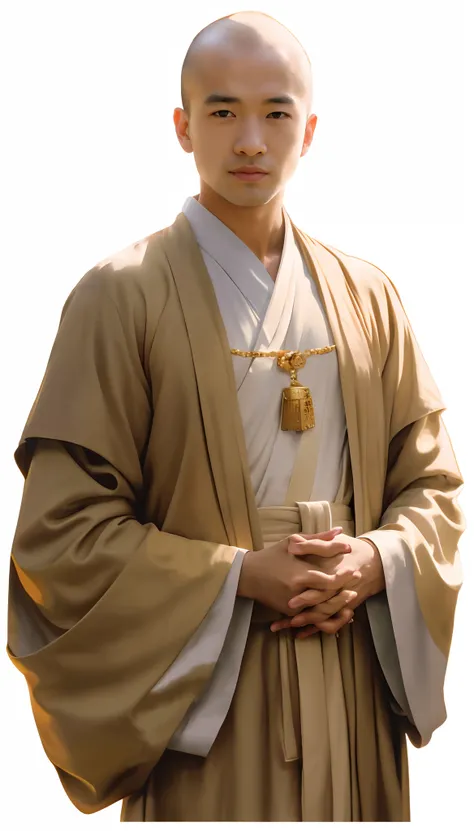 arafed man in a robe and a necklace standing in front of a tree, wearing flowing robes, golden-white robes, inspired by Han Gan, wearing brown jedi robes, wearing jedi robes, heise jinyao, inspired by Fan Kuan, wearing gilded robes, wearing simple robes, j...