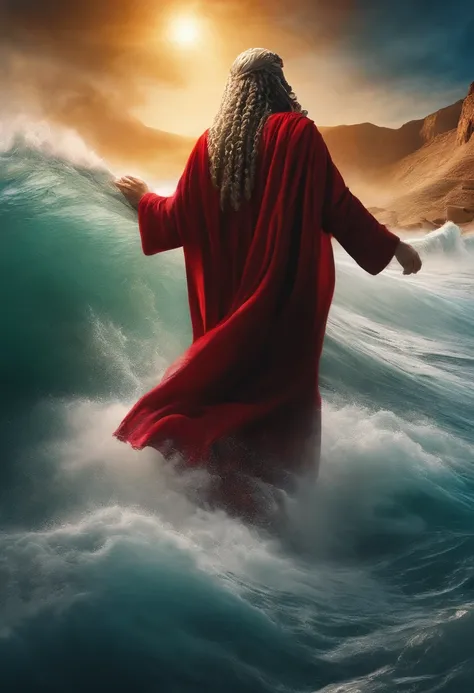 An ultra-realistic photo of Moses opening the red sea.