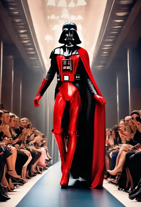 darth vader modeling on the catwalk with high-heels