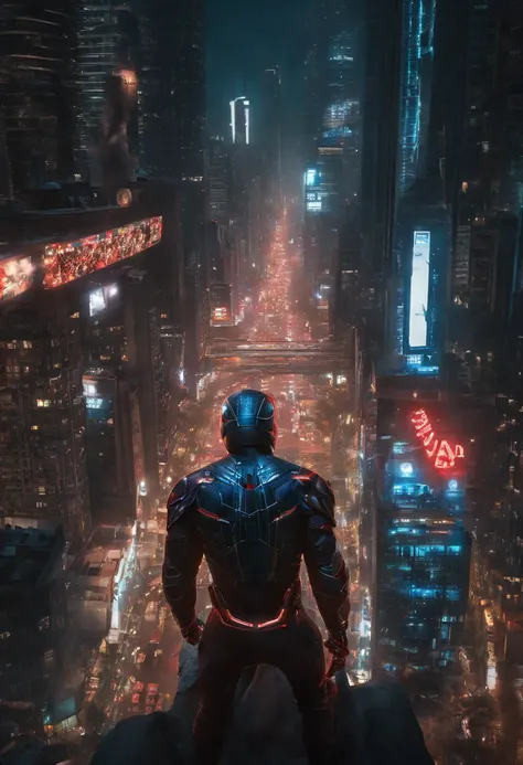 Get ready to witness the merging of the worlds of Spider-Man and Cyberpunk in one breathtaking image. Nesta obra-prima visual em 8K, You will be transported to a futuristic and dystopian environment, where the iconic Marvel hero gets a new look. O Homem-Ar...