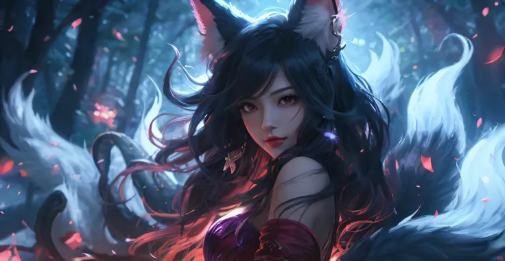 anime girl with horns and horns in the forest, ahri, portrait of ahri, ahri from league of legend, extremely detailed artgerm, a...