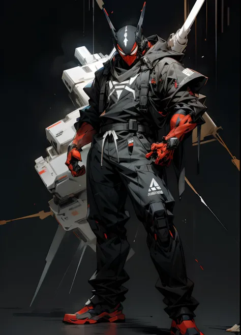 Mecha heavy spiderman wear Techwear streetwear fashion style, standing swag  pose, full body, black background