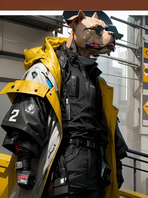 anthropomorphic Pitbull head, antropomorfico mecha, techwear, streetwear, sunglass, obrapirma, 8k render