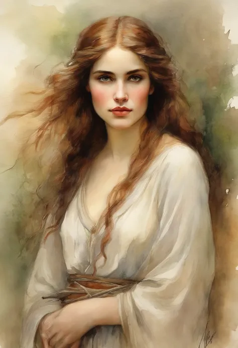 william waterhouse style painting  maiden with very pretty soft facial features