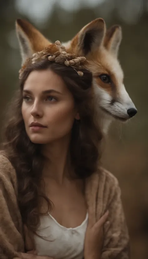 Imaginez une fille avec des oreilles de renard avec de grosses poitrines et une minijupe