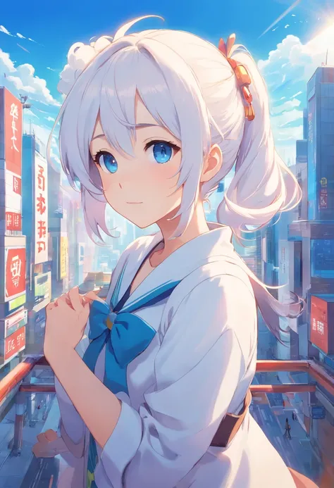 white color hair，double ponytail curls，blue color eyes，White Lolita，Beth，Bustling cityscape
Good morning(^^)/I would like to share the current occupation that will lead to the future for a while and the content consideration of the range that can be realiz...