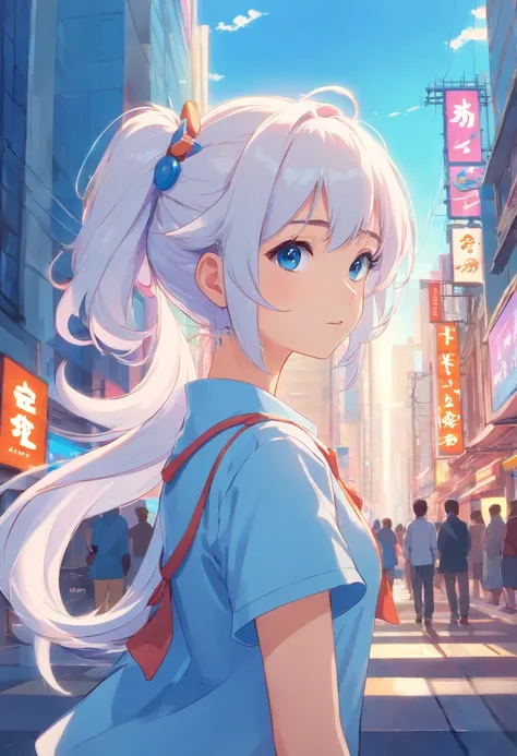 white color hair，double ponytail curls，blue color eyes，White Lolita，Beth，Bustling cityscape
Good morning(^^)/I would like to share the current occupation that will lead to the future for a while and the content consideration of the range that can be realiz...