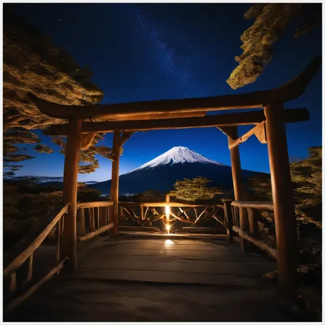 Master Parts、Superior Quality、superior image quality、The 8k quality、、Beautiful pictures of the starry sky、magnifica、Arched Milky Way、Mt fuji、torii gate、Mare