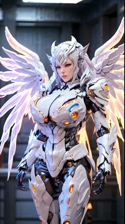 SILVER DRAGON QUEEN, HUGE BOOBS, MECHA BATTLE ARMOR, (A PAIR OF BIG WINGS:1.5), TRANSPARANT, STANDING, SEXY BODY, MUSCLE ABS.