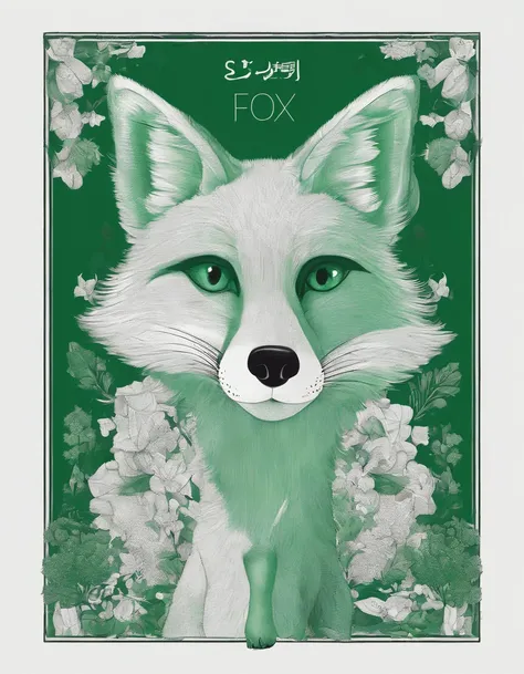 cute green fox in a black and white world, contrast,