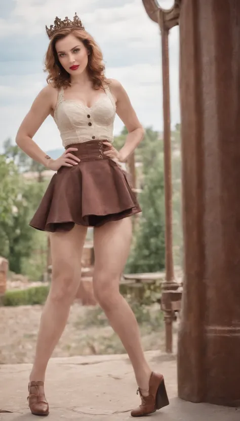 Upskirt-Ansicht, Steampunk Girl, Pin-up-Stil, dressed without panties, Rosa Kopf, Modellbogen