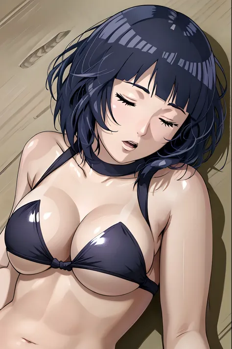 ((cowboy shot)), (ultra detailed body, ultra detailed face), ((solo)), anime style, hires, ((pro wrestling arena, pro wrestling match)), (hinata(boruto), (female wrestler), (slender body, broad shoulders), mature woman, milf, (black bikini, ultra detailed ...