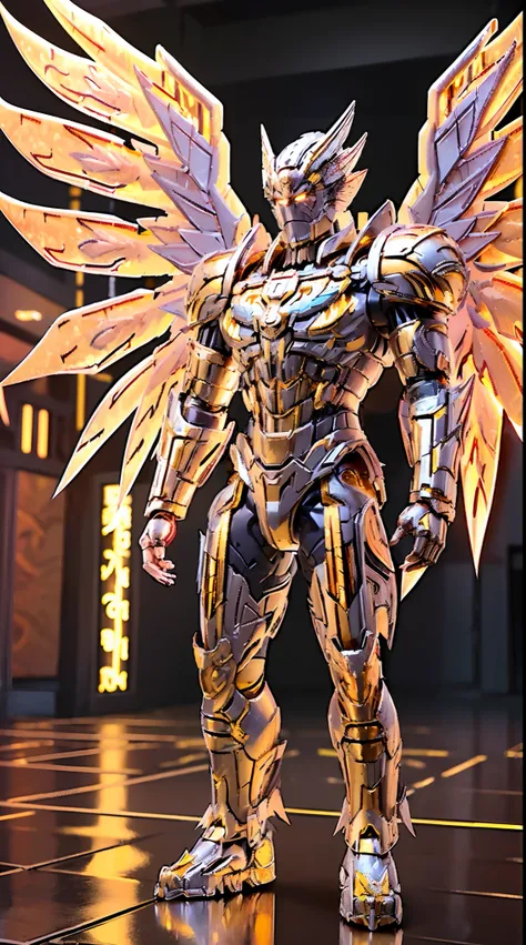 GOLDEN DRAGON KING, BATTLE ARMOR, (A PAIR OF BIG WINGS:1.5), TRANSPARANT, STANDING, MUSCULAR BODY.