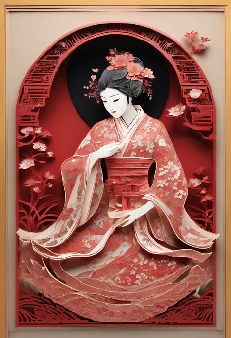 masterpiece, A Chiense woman in a hanfu, beautiful render of a fairytale, in the style of paper art, painting of beautiful, beautiful as the moon, very intricate masterpiece, painted metal, beautiful intricate masterpiece, multiple layers, Mysterious, Anci...